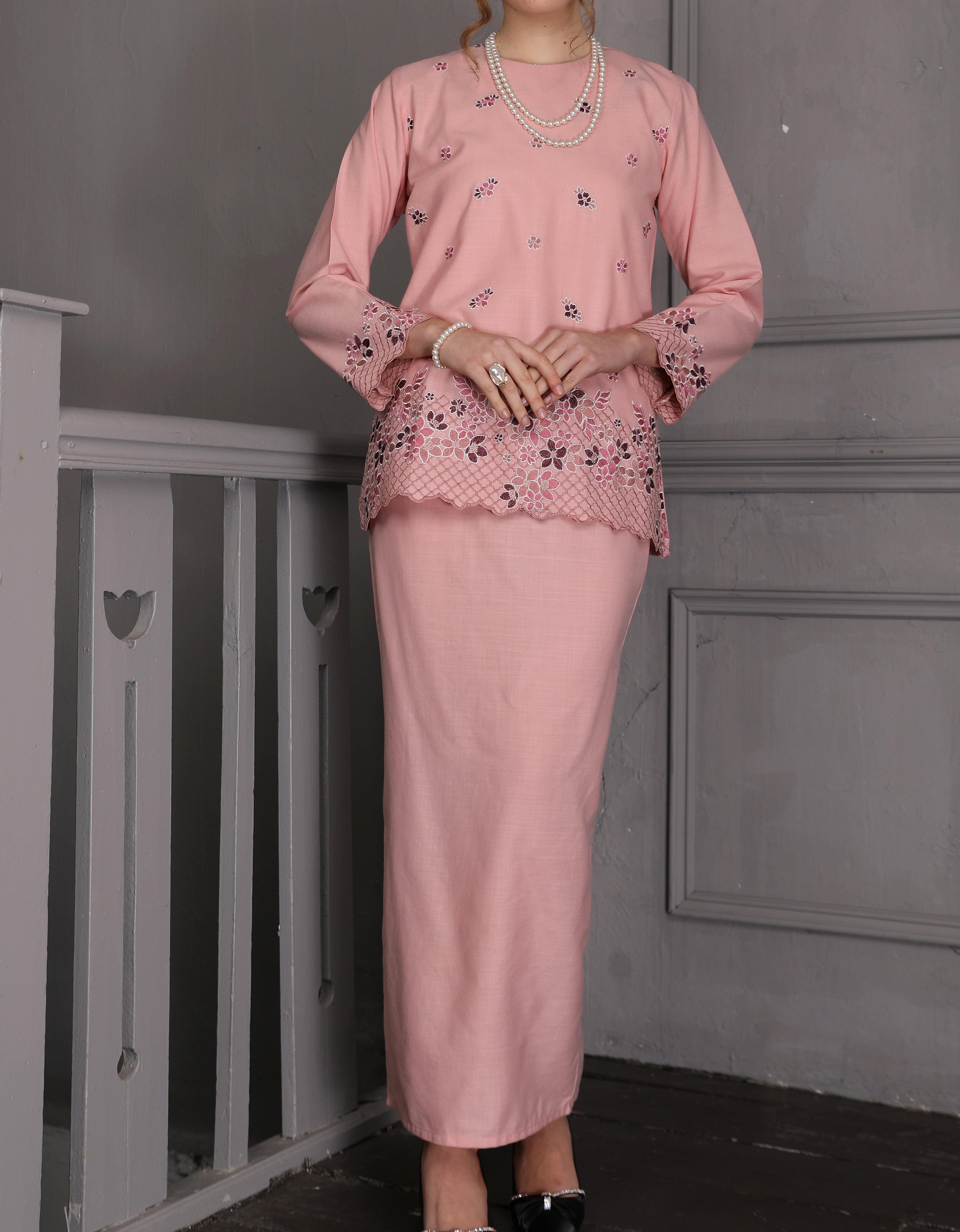 BAJU KURUNG KEDAH AVELINE (DUSTY PINK)