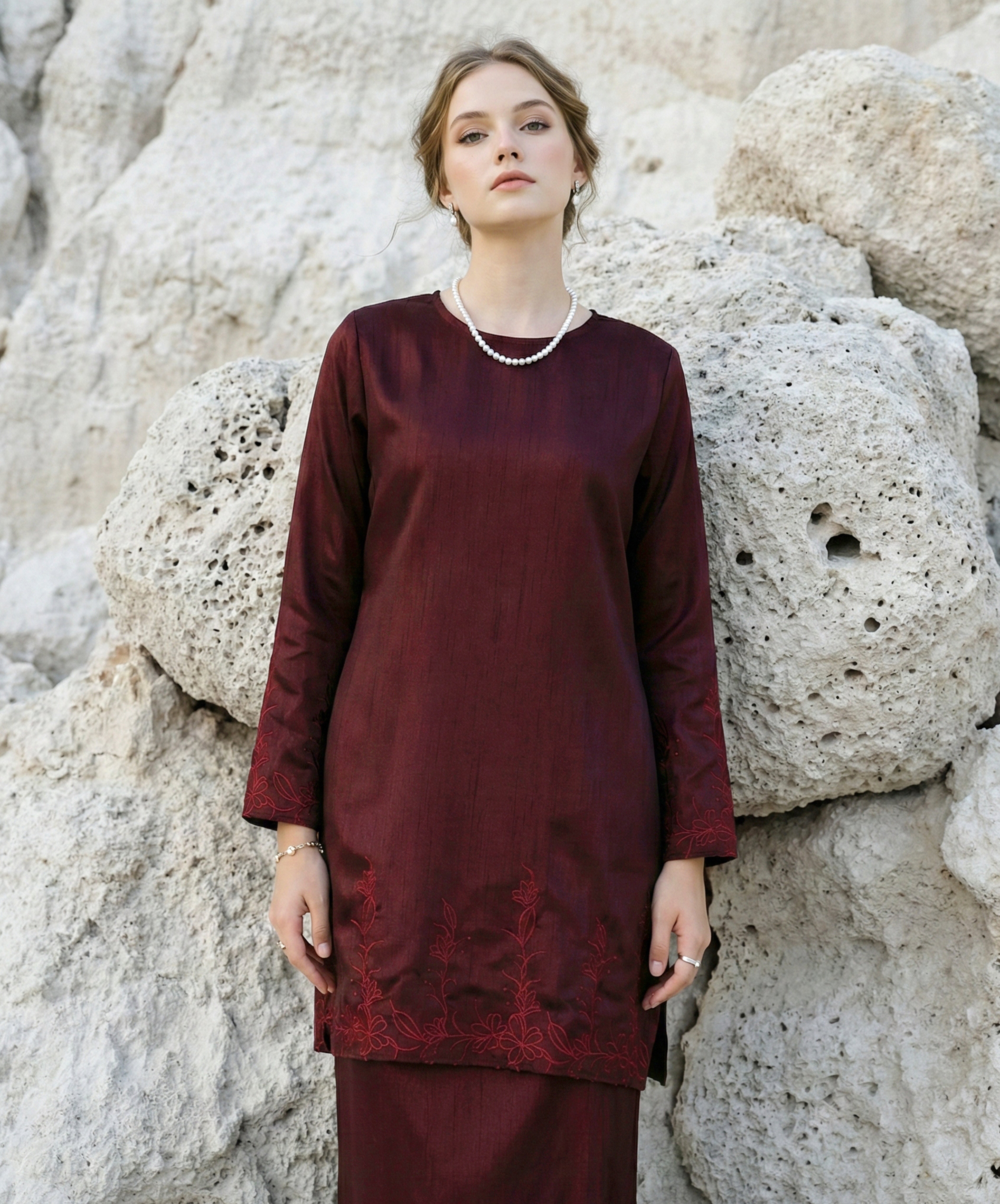 BAJU KURUNG PAHANG MODEN FIANNA (MAROON)